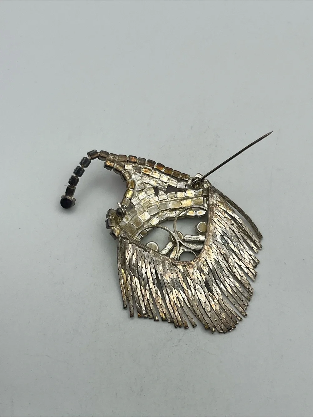 Santa Claus Christmas articulated fringe chain beard rhinestone brooch pin